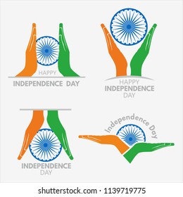 India Independence day, Hands holding indian ashok chakra with different styles.