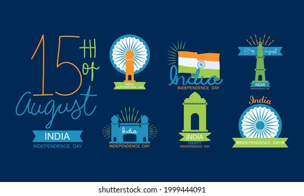india independence day icon set