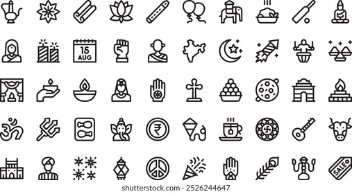 India independence day icons High-Quality Vector Icons Collection with Editable Stroke. Ideal for Professional and Creative Projects.