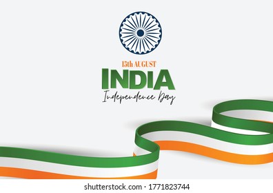 India Independence Day. Indian national August 15th holiday celebration banner with orange, white, and green flag ribbon. Vector illustration.