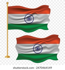 india independence day with indian national flag waving fabric illustration png element with pole emoji and clipart transparent background