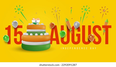 India independence day minimal concept design in 3d cartoon realistic style. 15th of August background template. Celebration vector illustration for banner, poster, card. Bright festive composition.
