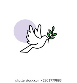 India Independence Day peace dove icon, Tiranga patriotic harmony vector illustration with olive branch, clean line art isolated on white for freedom and national holiday design element