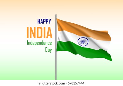India independence day poster. Flag wind waving on pole. Political and public life concept. Realistic vector illustration on white background