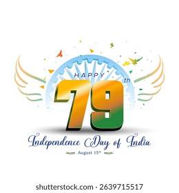 India independence day poster. Freedom background with Happy 79th independence day of India 3d logo and celebration illustration.