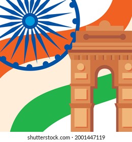india independence day poster with gate and ashoka chakra