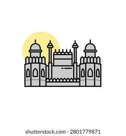 India Independence Day Red Fort landmark icon, Tiranga patriotic architecture vector illustration with historic monument outline isolated on white for national holiday design element