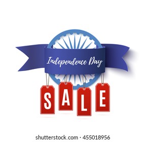 India Independence Day Sale ribbon with price tags isolated on white background. Poster or brochure template. Vector illustration.