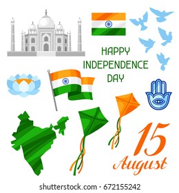 India Independence Day set of objects. Celebration 15 th of August.