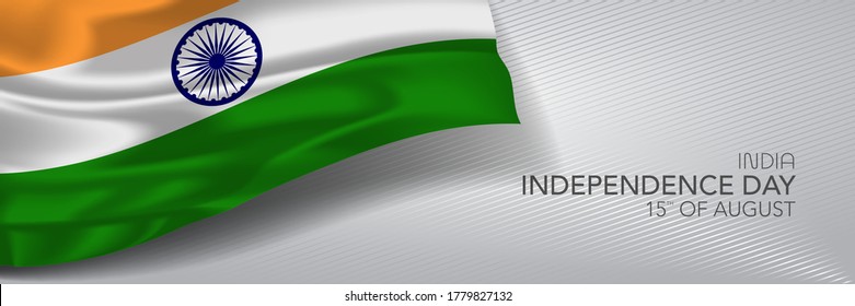 India independence day vector banner, greeting card. Indian wavy flag in 15th of August national patriotic holiday horizontal design