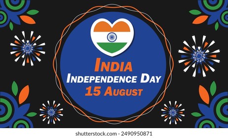 India Independence Day  vector banner design with geometric shapes and vibrant colors on a horizontal background. Happy India Independence Day modern minimal poster.