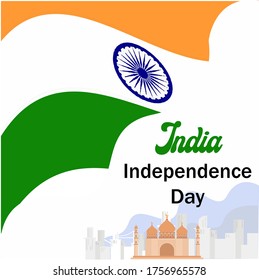 Indiens Unabhängigkeitstag-Vektorkonzept mit Taj Mahal und der Stadt