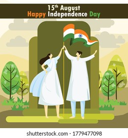 India Independence day wishes with man and woman in white dress
