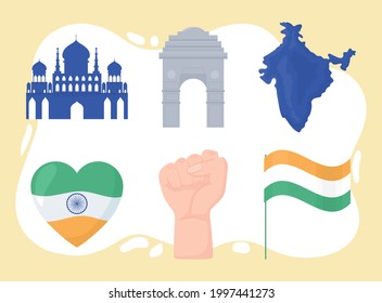 india independence flag heart and map
