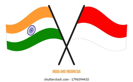 India and Indonesia Flags Crossed And Waving Flat Style. Official Proportion. Correct Colors.