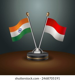 India and Indonesia table flags relation with gradient backgrund. Vector Illustration