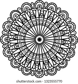 India inspired mandala vector illustration in balck and white. Coloring paper, page, book