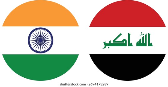 India and Iraq circular flag vector with transparent background 