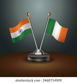 India and Ireland table flags relation with gradient backgrund. Vector Illustration