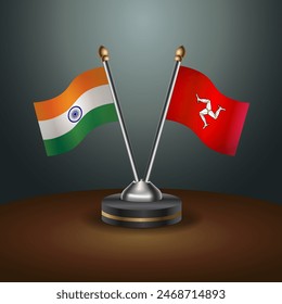 India and Isle of Man  table flags relation with gradient backgrund. Vector Illustration