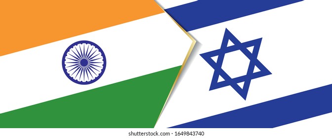 Banderas de India e Israel, dos banderas vectoriales símbolo de relación o confrontación.