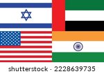 india, israel, us and United Arab Emirates flags. second quad group.West Asian Quad. i2u2 group.