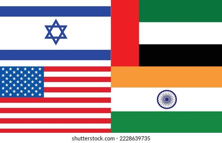 india, israel, us and United Arab Emirates flags. second quad group.West Asian Quad. i2u2 group.