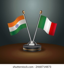 India and Italy table flags relation with gradient backgrund. Vector Illustration