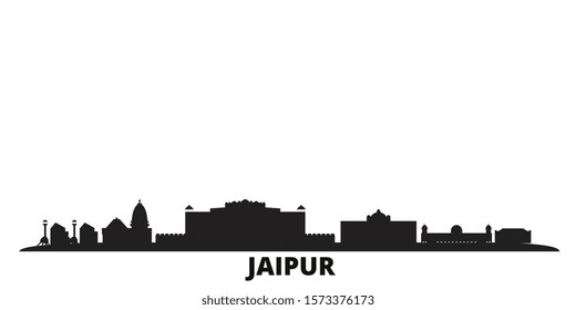 India, Jaipur city skyline isolated vector illustration. India, Jaipur travel black cityscape