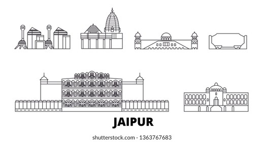 India, Jaipur line travel skyline set. India, Jaipur outline city vector illustration, symbol, travel sights, landmarks.