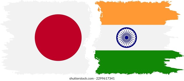 India and Japan grunge flags connection, vector