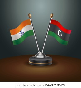 India and Kingdom of Libya table flags relation with gradient backgrund. Vector Illustration