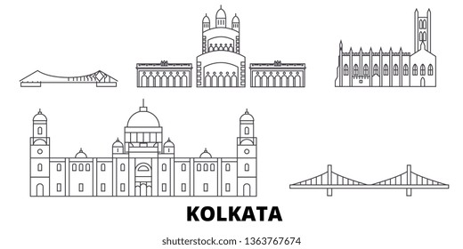 Indien, Kalkutta-Line-Skyline-Set. Indien, Kalkutta Umriss Stadt Vektorgrafik, Symbol, Reise Sehenswürdigkeiten, Wahrzeichen.