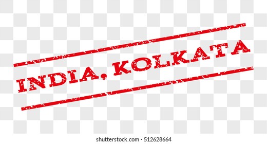 India, Kolkata watermark stamp. Text tag between parallel lines with grunge design style. Rubber seal stamp with dirty texture. Vector red color ink imprint on a chess transparent background.