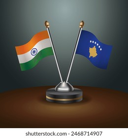 India and Kosovo table flags relation with gradient backgrund. Vector Illustration