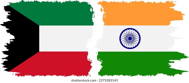 Conexión de banderas de grifo de la India y Kuwait, vector