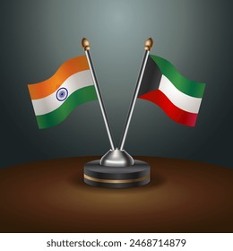 India and Kuwait table flags relation with gradient backgrund. Vector Illustration