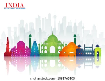 India Landmark Global Travel And Journey paper background. Vector Design Template.used for your advertisement, book, banner, template, travel business or presentation.