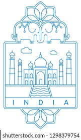 India landmark icon and mandala flower vector illustration and typography design