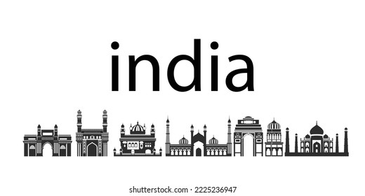 India landmarks historical place on white background, icon, symbol, India, Delhi, landmark