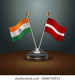 India and Latvia table flags relation with gradient backgrund. Vector Illustration