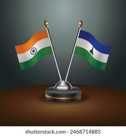 India and Lesotho table flags relation with gradient backgrund. Vector Illustration