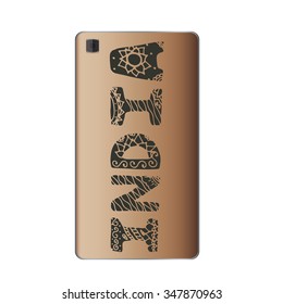 India - lettering on phone in vector. Hand drawn