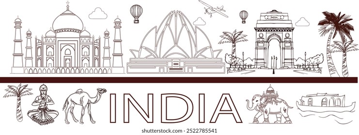 INDIA LINE DRAWINGS TOURIST PLACES IMAGES VECTOR ILLUSTRATOR