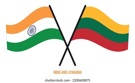 India and Lithuania Flags Crossed And Waving Flat Style. Official Proportion. Correct Colors.