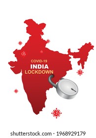  India lockdown preventing covid19, corona virus epidemic and outbreak. Lockdown concept Indian map with locker. vector illustration design 