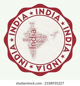 India logo. Attractive country badge with word cloud in shape of India. Round emblem with country name. Neat vector illustration.
