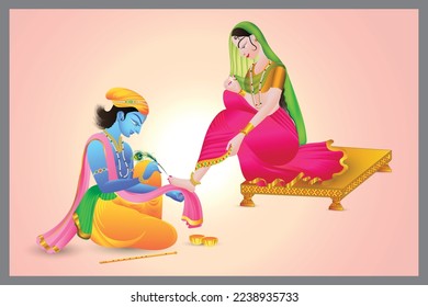 India Lord Krishna applying henna to Radha's feet