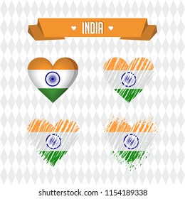 India with love. Design vector broken heart with flag inside.