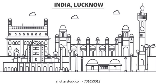 India, Lucknow architecture line skyline illustration. Linear vector cityscape with famous landmarks, city sights, design icons. Editable strokes